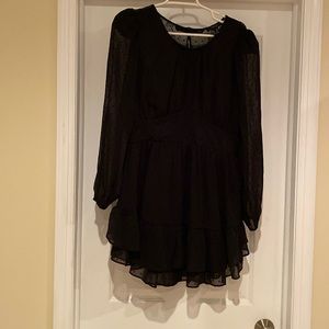 Eyelet Overlay Tiered Long Sleeve  Dress
